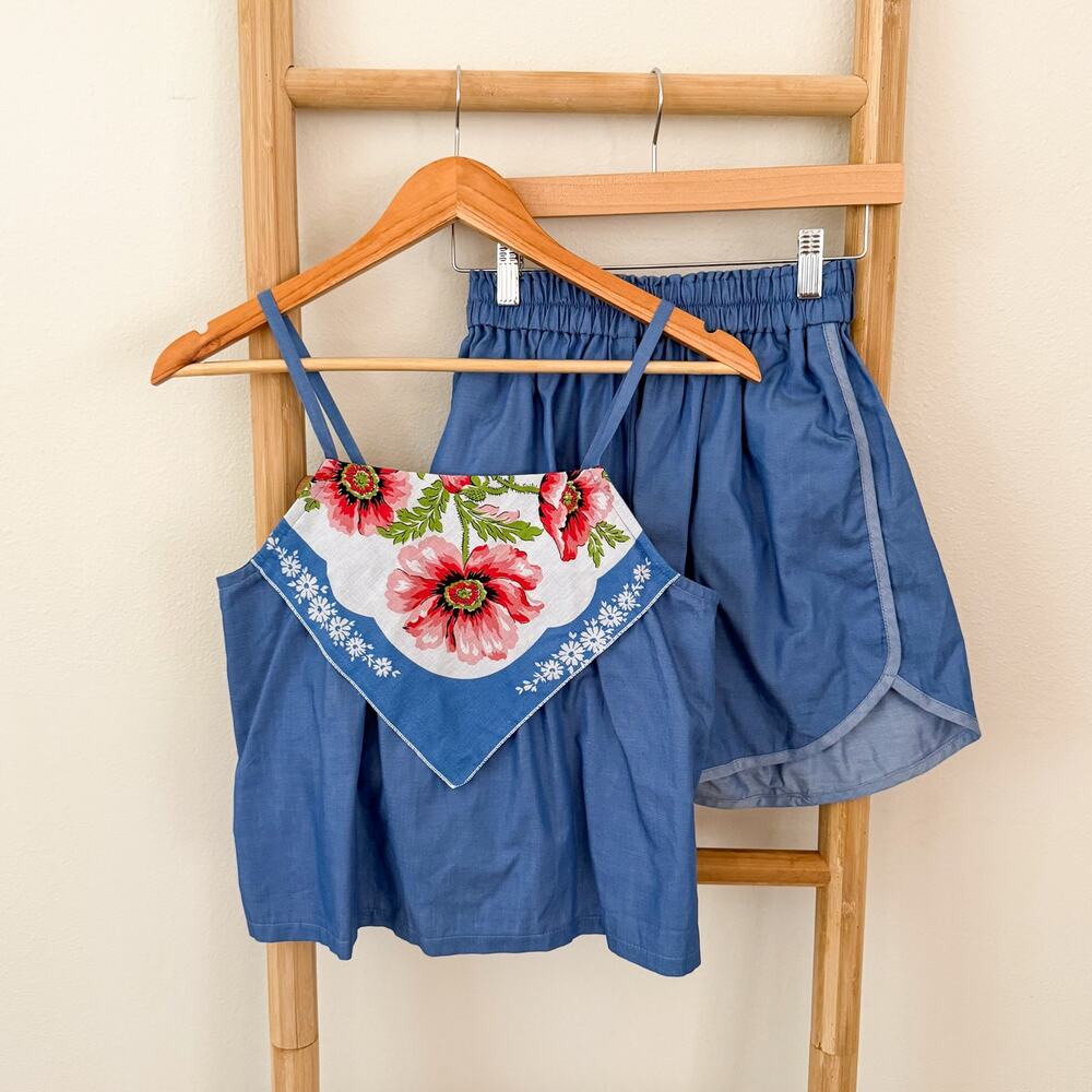 NWT Upcycled by Reissued Blue Floral Bandana Top Shorts Set XS/S Deadstock USA